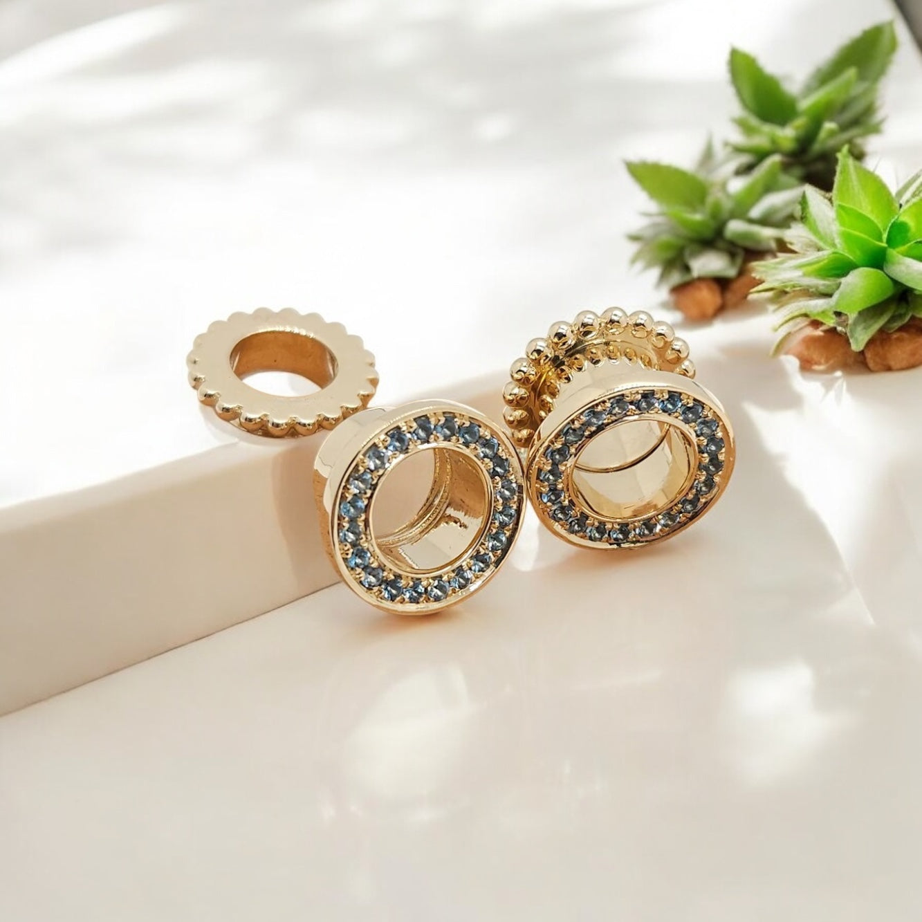 14k Gold Azul Topaz Ear Tunnels