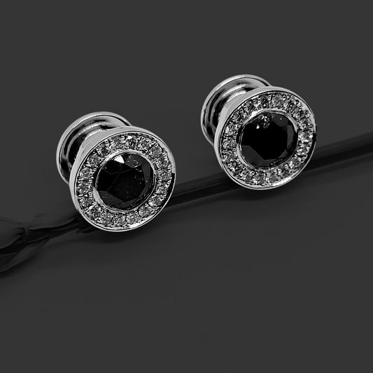 14k Gold Black Diamond Center with White Diamond Halo