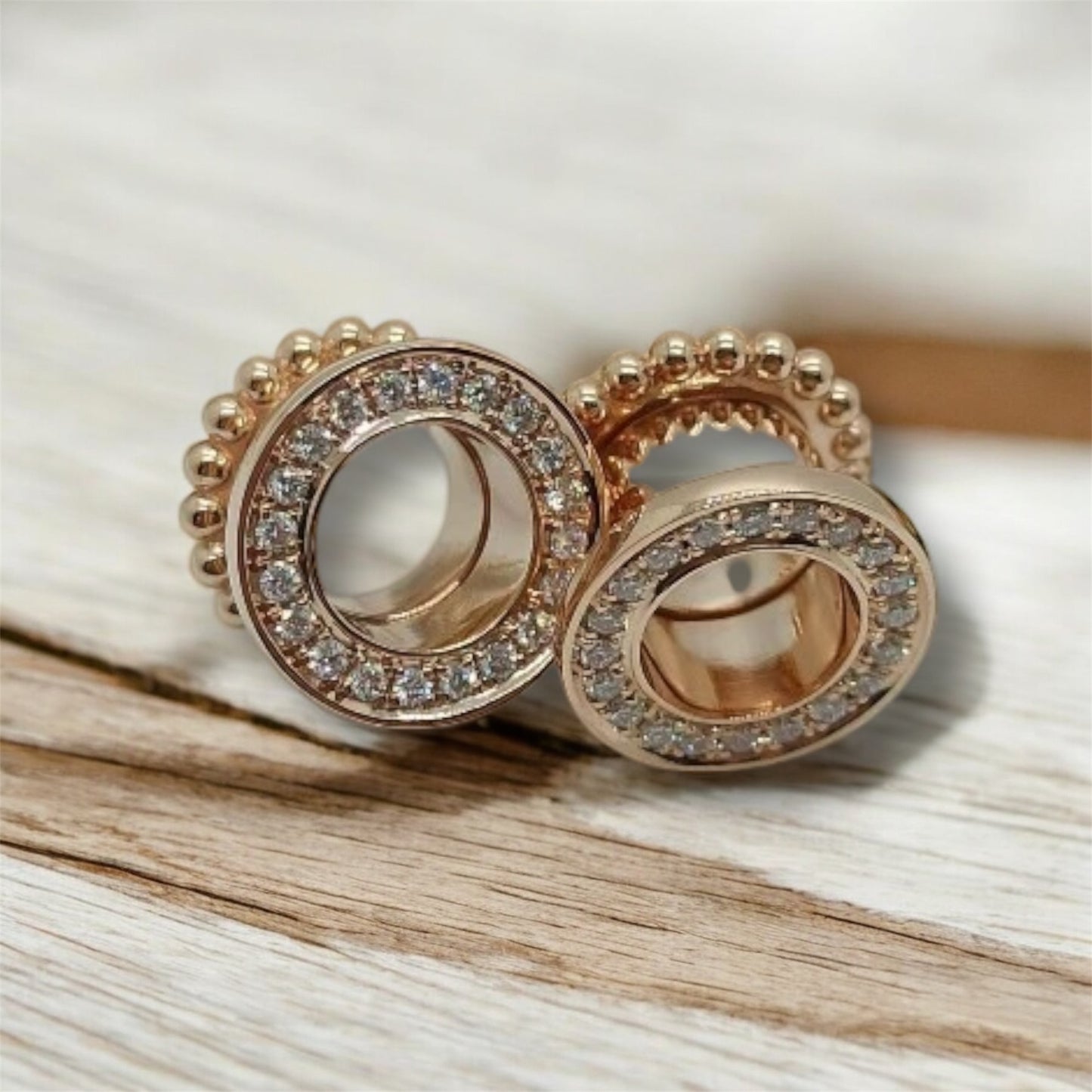 14k Gold White Diamond Halo Ear Tunnels