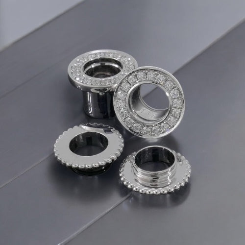 14k Gold White Diamond Halo Ear Tunnels
