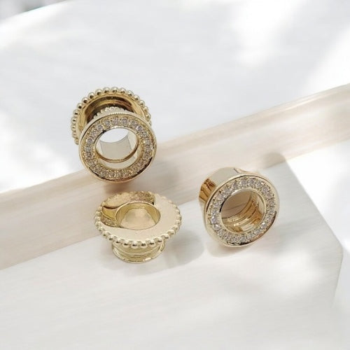 14k Gold White Diamond Halo Ear Tunnels