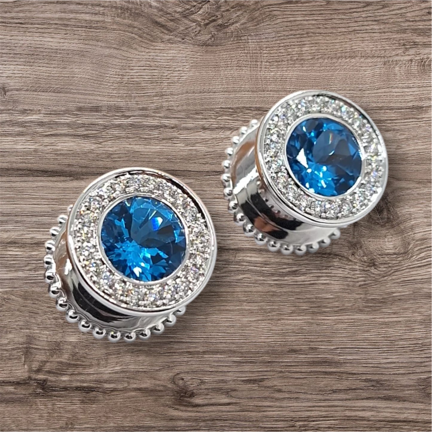 14k Gold Topaz Center with White Diamond Halo